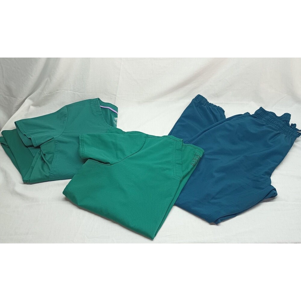 3 Pc Cherokee Women Green Large Scrubs Uniform Workwear Pockets Medical Nursing